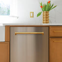 ZLINE Autograph Edition 24 in. Monument Series 3rd Rack Dishwasher with Auto Door Open Drying, 44dBa, Stainless Steel Panel with Polished Gold Handle (DWMTZ-304-24-G)