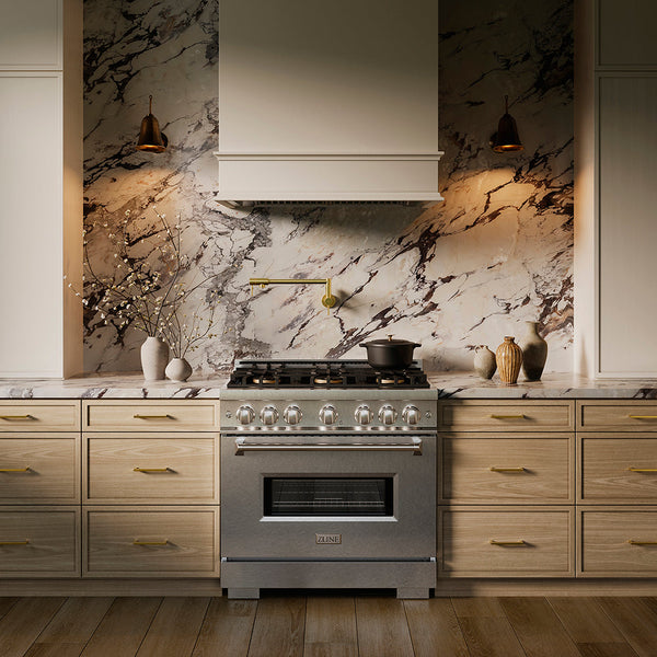 ZLINE 36 in. 5.2 cu. ft. Classic Dual Fuel Range with 6 Burner DuoPro™ Cooktop and Electric Convection Oven in Satin Stainless Steel, Open Box-Good Condition
