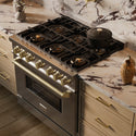 ZLINE Autograph Edition 36 in. 5.2 cu. ft. Classic Dual Fuel Range with 6 Burner DuoPro™ Cooktop and Electric Convection Oven in Stainless Steel and Champagne Bronze Accents (PCDRZ-36-CB)