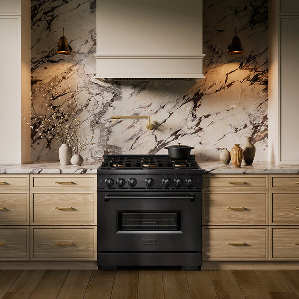 ZLINE 36 in. 5.2 cu. ft. Classic Gas Range with 6 Burner DuoPro™ Cooktop and Convection Gas Oven in Black Stainless Steel (PCGRB-36)