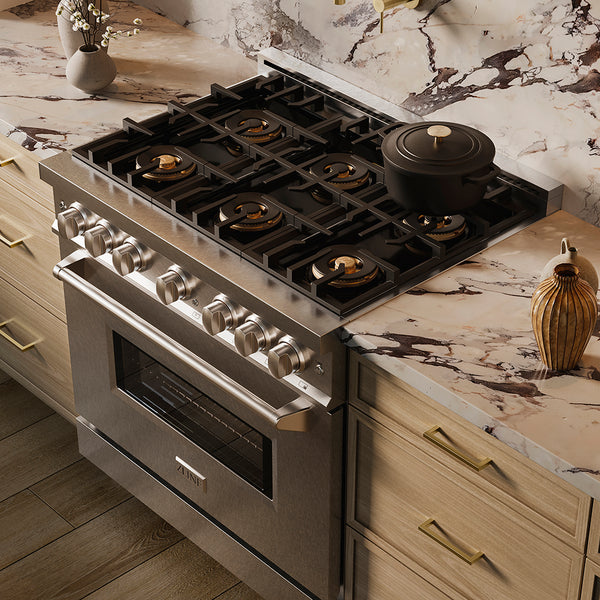 ZLINE 36 in. 5.2 cu. ft. Classic Gas Range with 6 Burner DuoPro™ Cooktop and Convection Gas Oven in Satin Stainless Steel (PCGRS-36)