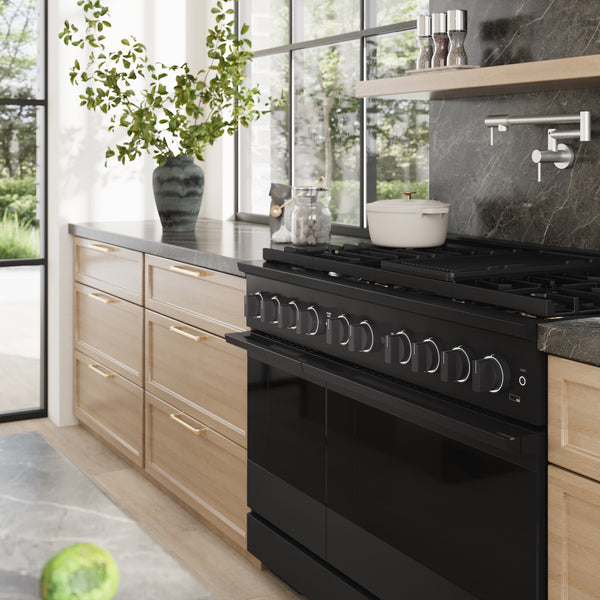ZLINE 48 in. 6.7 cu. ft. Marino Double Oven Dual Fuel Range with 8 Burner Gas Cooktop in Black Stainless Steel (MDRB-48)