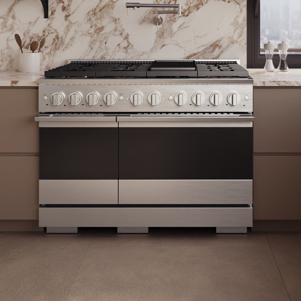 ZLINE 48 in. 6.7 cu. ft. Marino Dual Fuel Range with 8 Burner DuoPro™ Cooktop and Dual Ovens in Stainless Steel (PMDR48)