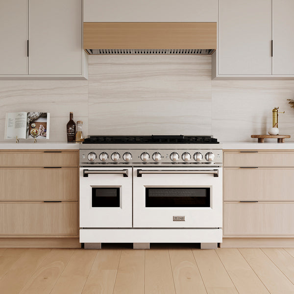 ZLINE 48 in. 6.7 cu. ft. Classic Dual Fuel Range with 8 Burner DuoPro™ Cooktop and Dual Ovens with White Matte Doors (PCDR-WM-48)