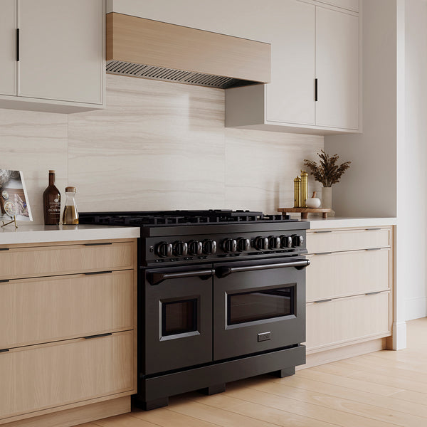 ZLINE 48 in. 6.7 cu. ft. Classic Dual Fuel Range with 8 Burner DuoPro™ Cooktop and Dual Ovens in Black Stainless Steel (PCDRB-48)