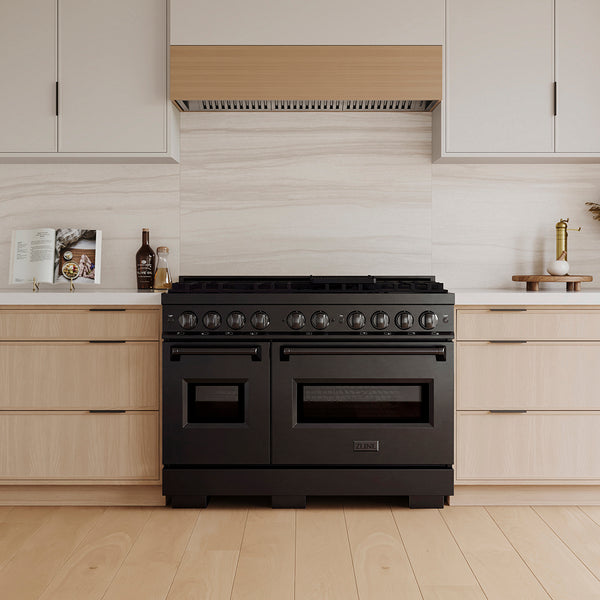 ZLINE 48 in. 6.7 cu. ft. Classic Dual Fuel Range with 8 Burner DuoPro™ Cooktop and Dual Ovens in Black Stainless Steel (PCDRB-48)