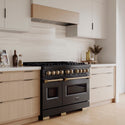 ZLINE Autograph Edition 48 in. 6.7 cu. ft. Classic Dual Fuel Range with 8 Burner DuoPro™ Cooktop and Dual Ovens in Black Stainless Steel and Champagne Bronze Accents, Open Box-Good Condition