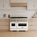 ZLINE Autograph Edition 48 in. 6.7 cu. ft. Classic Dual Fuel Range with 8 Burner DuoPro™ Cooktop and Dual Ovens in Satin Stainless Steel with White Matte Doors and Champagne Bronze Accents (PCDRSZ-WM-48-CB)