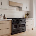 ZLINE 48 in. 6.7 cu. ft. Classic Gas Range with 8 Burner DuoPro™ Cooktop and Dual Ovens in Black Stainless Steel (PCGRB-48)