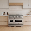 ZLINE 48 in. 6.7 cu. ft. Classic Dual Fuel Range with 8 Burner DuoPro™ Cooktop and Dual Ovens in Satin Stainless Steel, Open Box-Good Condition