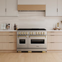 ZLINE Autograph Edition 48 in. 6.7 cu. ft. Classic Gas Range with 8 Burner DuoPro™ Cooktop and Dual Ovens in Stainless Steel and Champagne Bronze Accents (PCGRZ-48-CB)