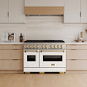 ZLINE Autograph Edition 48 in. 6.7 cu. ft. Classic Gas Range with 8 Burner DuoPro™ Cooktop and Dual Ovens with White Matte Doors and Champagne Bronze Accents (PCGRZ-WM-48-CB)