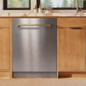 ZLINE Autograph Edition 24 in. Monument Series 3rd Rack Dishwasher with Auto Door Open Drying, 44dBa, Satin Stainless Steel Panel with Champagne Bronze Handle (DWMTZ-SN-24-CB)
