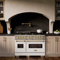 ZLINE Autograph Edition 48 in. 6.7 cu. ft. Classic Dual Fuel Range with 8 Burner DuoPro™ Cooktop and Dual Ovens in Satin Stainless Steel with White Matte Doors and Champagne Bronze Accents (PCDRSZ-WM-48-CB)