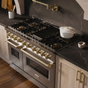 ZLINE Autograph Edition 48 in. 6.7 cu. ft. Classic Dual Fuel Range with 8 Burner DuoPro™ Cooktop and Dual Ovens in Stainless Steel and Champagne Bronze Accents, Open Box-Good Condition