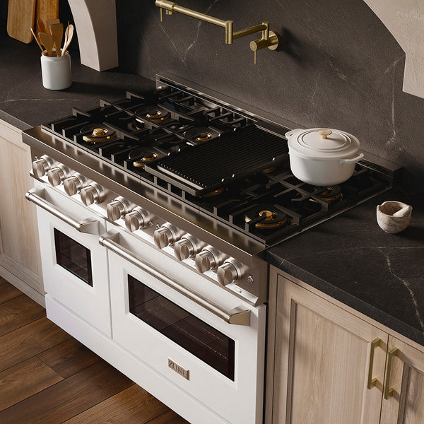 ZLINE 48 in. 6.7 cu. ft. Classic Gas Range with 8 Burner DuoPro™ Cooktop and Dual Ovens with White Matte Doors (PCGR-WM-48)