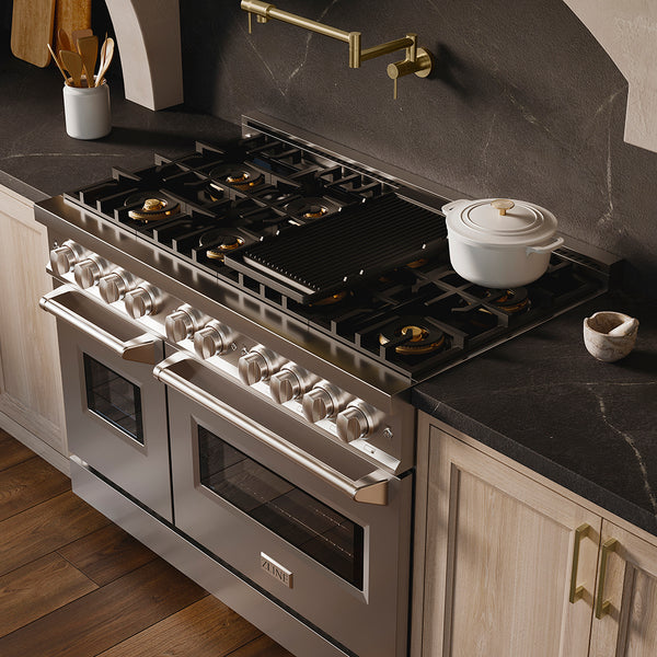 ZLINE 48 in. 6.7 cu. ft. Classic Gas Range with 8 Burner DuoPro™ Cooktop and Dual Ovens in Stainless Steel (PCGR48)