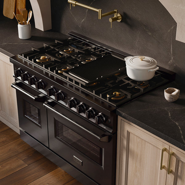 ZLINE 48 in. 6.7 cu. ft. Classic Gas Range with 8 Burner DuoPro™ Cooktop and Dual Ovens in Black Stainless Steel (PCGRB-48)