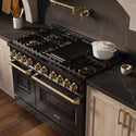 ZLINE Autograph Edition 48 in. 6.7 cu. ft. Classic Gas Range with 8 Burner DuoPro™ Cooktop and Dual Ovens in Black Stainless Steel and Champagne Bronze Accents, Open Box-Good Condition