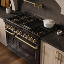 ZLINE Autograph Edition 48 in. 6.7 cu. ft. Classic Gas Range with 8 Burner DuoPro™ Cooktop and Dual Ovens in Black Stainless Steel and Champagne Bronze Accents (PCGRBZ-48-CB)
