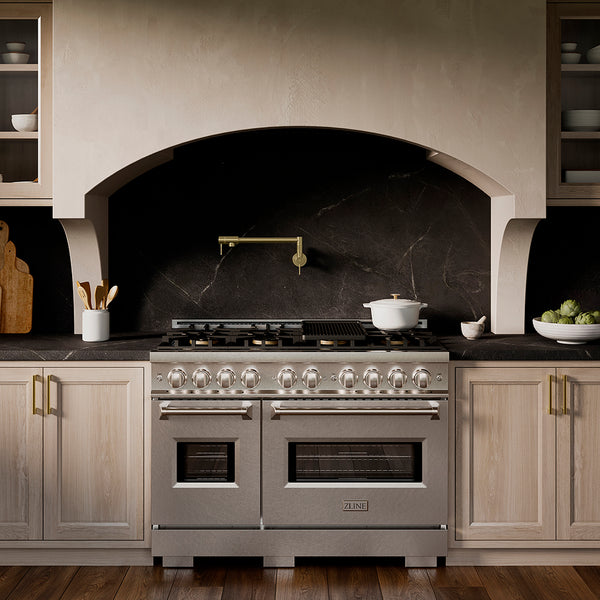 ZLINE 48 in. 6.7 cu. ft. Classic Dual Fuel Range with 8 Burner DuoPro™ Cooktop and Dual Ovens in Satin Stainless Steel (PCDRS-48)