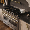 ZLINE Autograph Edition 48 in. 6.7 cu. ft. Classic Gas Range with 8 Burner DuoPro™ Cooktop and Dual Ovens in Satin Stainless Steel and Champagne Bronze Accents (PCGRSZ-48-CB)