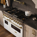 ZLINE Autograph Edition 48 in. 6.7 cu. ft. Classic Gas Range with 8 Burner DuoPro™ Cooktop and Dual Ovens with White Matte Doors and Champagne Bronze Accents (PCGRZ-WM-48-CB)