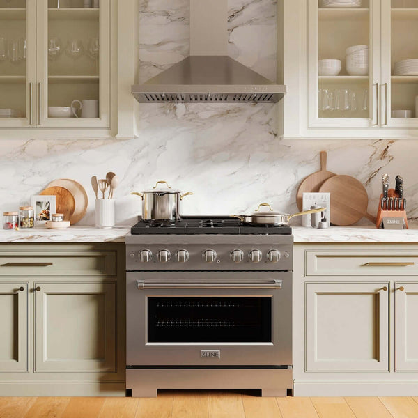 ZLINE 36 in. Convertible Vent Outdoor Approved Wall Mount Range Hood in Stainless Steel, Handle Open Box-Good Condition