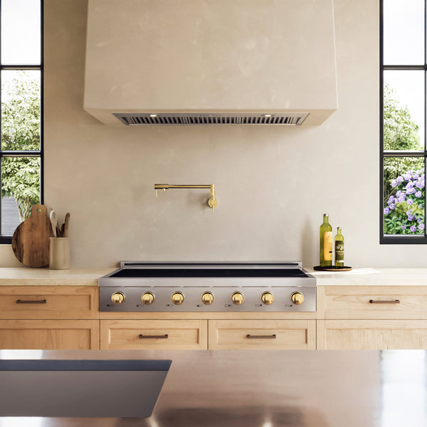 ZLINE Autograph Edition 48 in. Paramount Induction Rangetop with 7 Element Cooktop in Stainless Steel and Polished Gold Accents (SINRTZ-48-G)