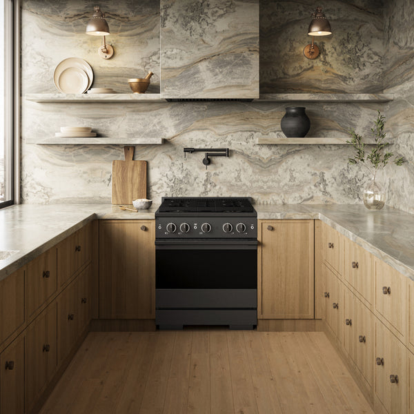 ZLINE 30 in. 4.2 cu. ft. Marino Gas Range with 4 Burner Cooktop and Convection Gas Oven in Black Stainless Steel (MGRB-30)