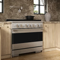 ZLINE 36 in. 5.2 cu. ft. Marino Dual Fuel Range with 6 Burner DuoPro™ Cooktop and Electric Convection Oven in Satin Stainless Steel (PMDRS-36)