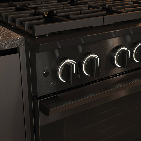 ZLINE 36 in. 5.2 cu. ft. Marino Dual Fuel Range with 6 Burner Gas Cooktop and Electric Convection Oven in Black Stainless Steel (MDRB-36)