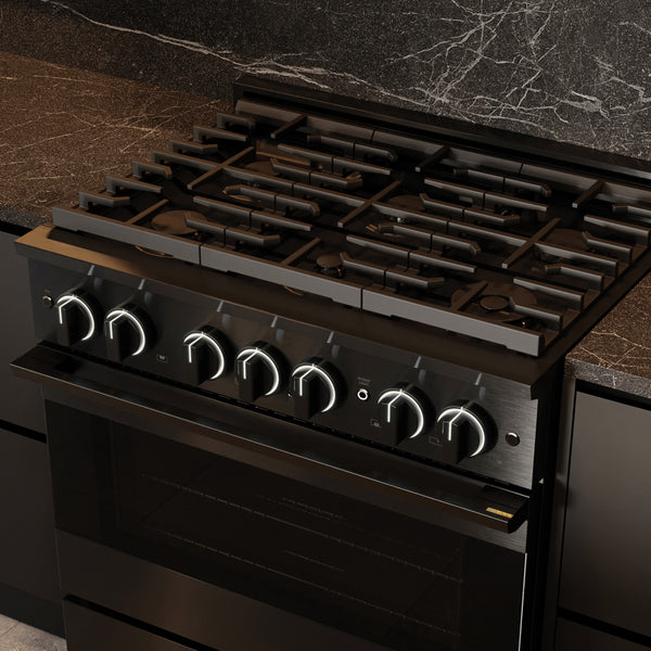 ZLINE 36 in. 5.2 cu. ft. Marino Gas Range with 6 Burner Cooktop and Convection Gas Oven in Black Stainless Steel (MGRB-36)