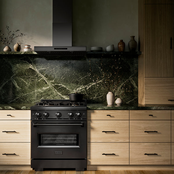 ZLINE 30 in. 4.2 cu. ft. Classic Dual Fuel Range with 4 Burner DuoPro™ Cooktop and Electric Convection Oven in Black Stainless Steel (PCDRB-30)