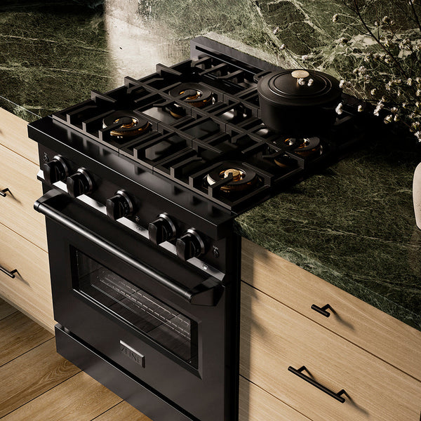 ZLINE 30 in. 4.2 cu. ft. Classic Dual Fuel Range with 4 Burner DuoPro™ Cooktop and Electric Convection Oven in Black Stainless Steel, Open Box-Good Condition