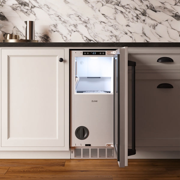 ZLINE Autograph Edition 15 in. Touchstone Nugget Ice Maker with Drain Pump and Panel-Ready Door with Matte Black Handle (INGDPZ-15-MB)