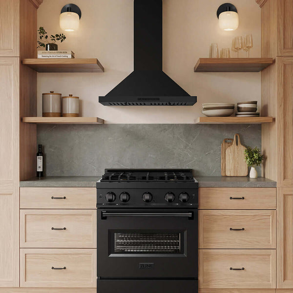 ZLINE 30 in. Convertible Vent Wall Mount Range Hood in Black Stainless Steel, Handle Open Box-Good Condition