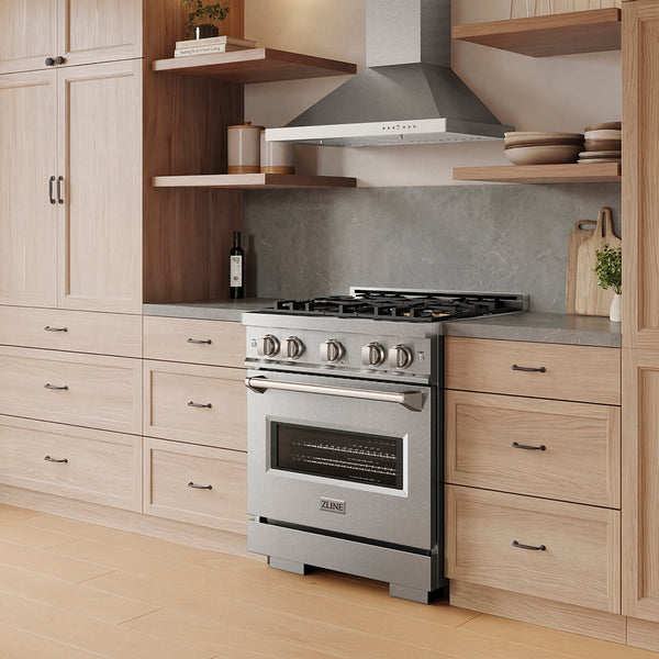 ZLINE 30 in. 4.2 cu. ft. Classic Dual Fuel Range with 4 Burner DuoPro™ Cooktop and Electric Convection Oven in Satin Stainless Steel (PCDRS-30)