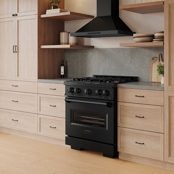 ZLINE 30 in. 4.2 cu. ft. Classic Gas Range with 4 Burner DuoPro™ Cooktop and Convection Gas Oven in Black Stainless Steel (PCGRB-30)