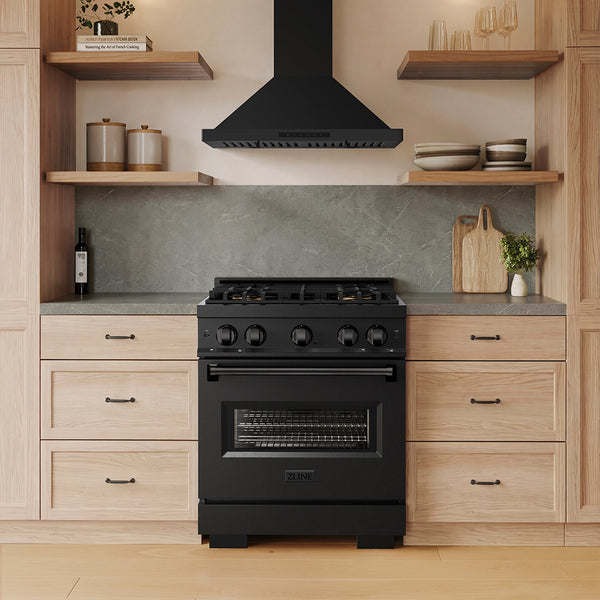 ZLINE 30 in. 4.2 cu. ft. Classic Gas Range with 4 Burner DuoPro™ Cooktop and Convection Gas Oven in Black Stainless Steel (PCGRB-30)