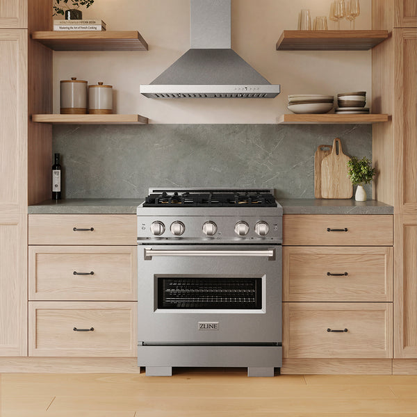 ZLINE 30 in. 4.2 cu. ft. Classic Gas Range with 4 Burner DuoPro™ Cooktop and Convection Gas Oven in Satin Stainless Steel (PCGRS-30)