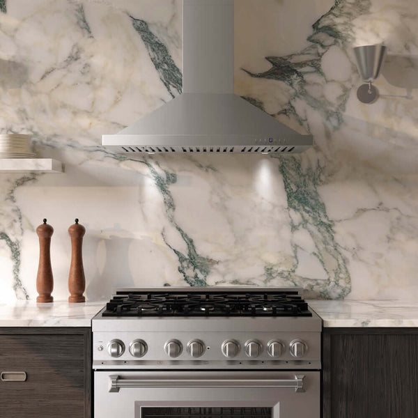 ZLINE 36 in. Convertible Vent Outdoor Approved Wall Mount Range Hood in Stainless Steel, Handle Open Box-Good Condition
