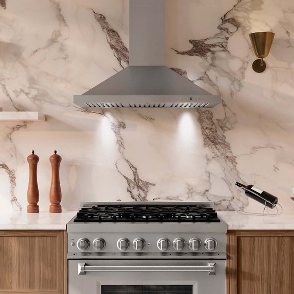 ZLINE 36 in. Convertible Vent Outdoor Approved Wall Mount Range Hood in Stainless Steel, Handle Open Box-Good Condition