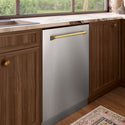 ZLINE Autograph Edition 24 in. Monument Series 3rd Rack Dishwasher with Auto Door Open Drying, 44dBa, Stainless Steel Panel with Champagne Bronze Handle (DWMTZ-304-24-CB)