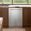 ZLINE Autograph Edition 24 in. Monument Series 3rd Rack Top Touch Control Tall Tub Dishwasher in Stainless Steel with Champagne Bronze Handle, 45dBa (DWMTZ-304-24-CB)
