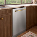 ZLINE Autograph Edition 24 in. Tallac Series 3rd Rack Dishwasher with Auto Door Open Drying, 51dBa, Stainless Steel Panel with Champagne Bronze Handle (DWVZ-304-24-CB)