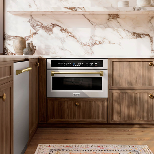 ZLINE Autograph Edition 30 in. 1.6 cu. ft. Built-in Convection Microwave Oven in Stainless Steel and Champagne Bronze Accents (MWOZ-30-CB)