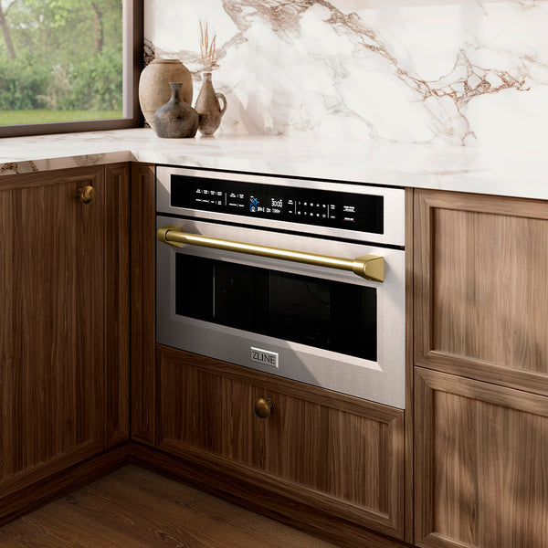 ZLINE Autograph Edition 30 in. 1.6 cu. ft. Built-in Convection Microwave Oven in Stainless Steel and Champagne Bronze Accents (MWOZ-30-CB)