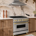 ZLINE Autograph Edition 36 in. 4.6 cu. ft. Legacy Dual Fuel Range with 6 Burner Gas Cooktop and Electric Convection Oven in Stainless Steel and Champagne Bronze Accents (RAZ-36-CB)