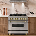 ZLINE Autograph Edition 36 in. 4.6 cu. ft. Legacy Dual Fuel Range with 6 Burner Gas Cooktop and Electric Convection Oven in Stainless Steel and Champagne Bronze Accents (RAZ-36-CB)